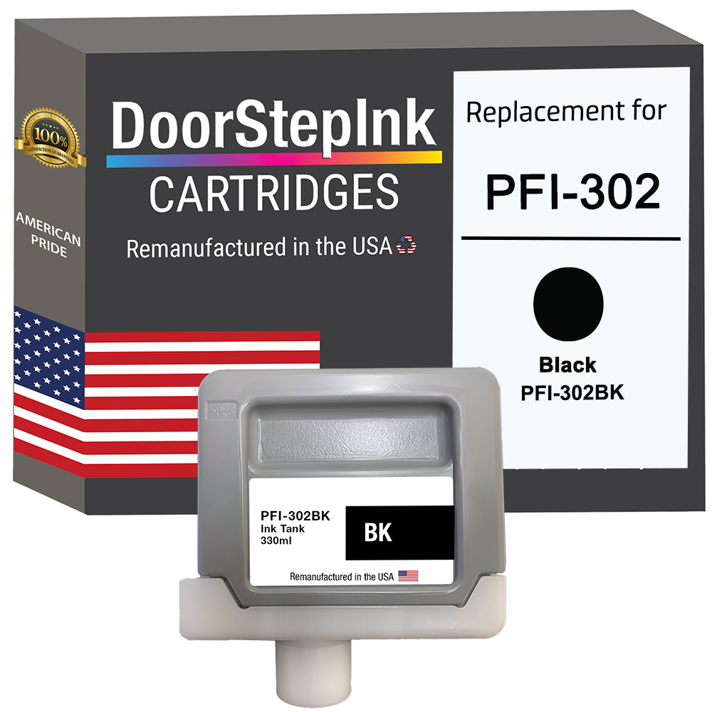 DoorStepInk Brand for Canon PFI-302 330mL Black PFI-302BK Remanufactured in the USA Ink Cartridge