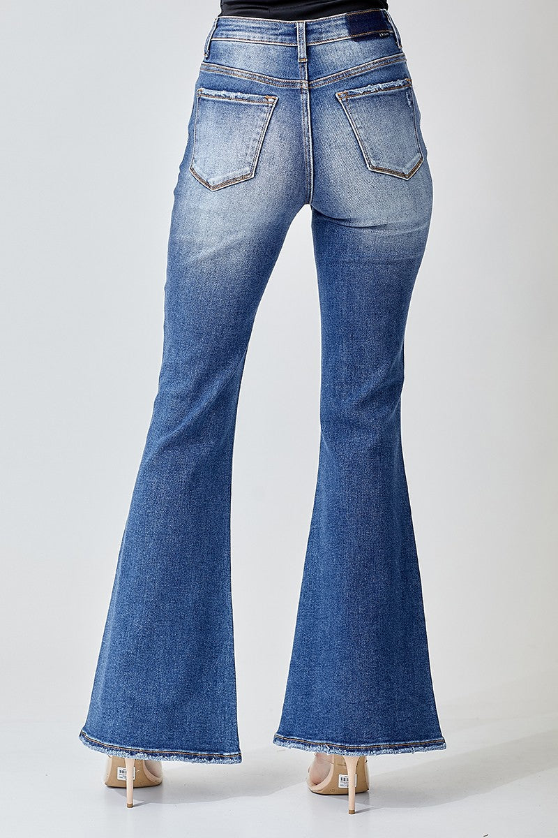 High Rise Embellished Wide Flare Jeans